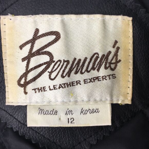 Vintage Bermans Leather Motorcycle‎ Jacket Womens Sz 12 Black Biker Belted USA - Picture 8 of 10
